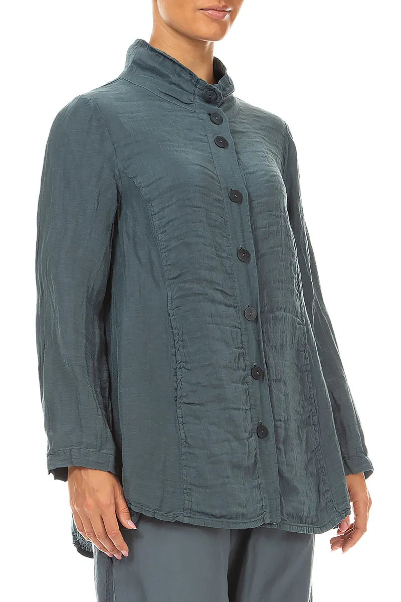 Collar Textured Slate Silk Linen Jacket 4