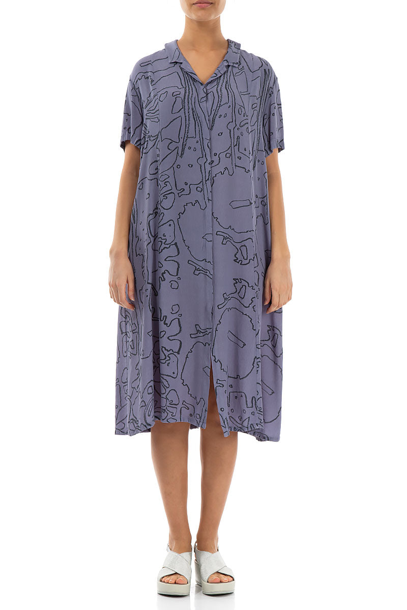 Collar Violet Floral Viscose Dress 1