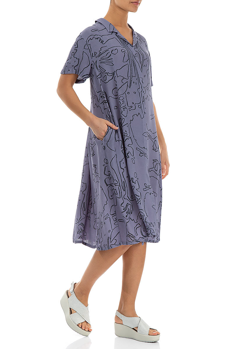 Collar Violet Floral Viscose Dress 3