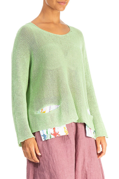 Colour Splash Pockets Mint Linen Jumper 3