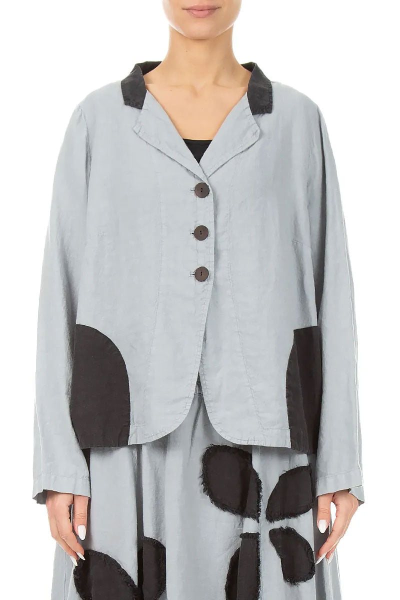 Contrast Detail Silver Grey Linen Jacket 1