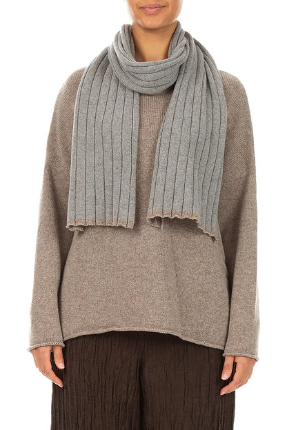 Contrast Edge Light Grey Cashmere Scarf