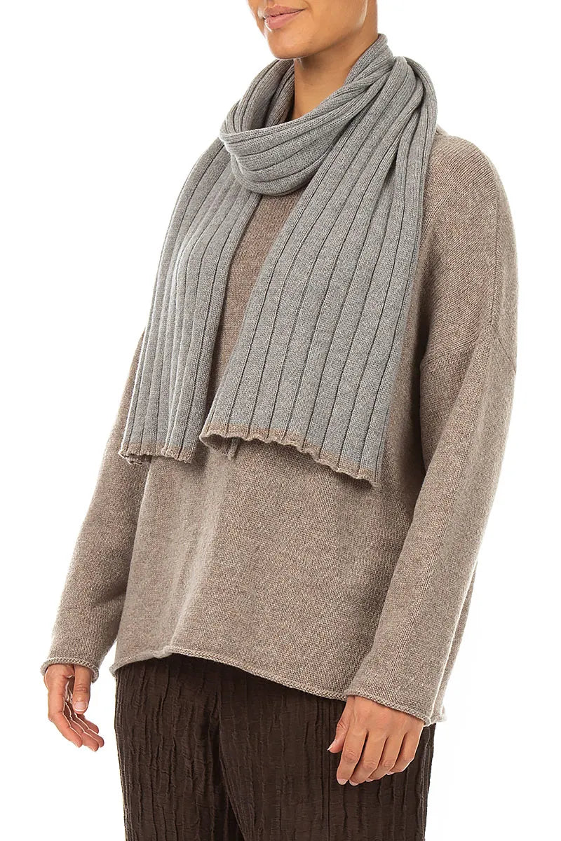 Contrast Edge Light Grey Cashmere Scarf