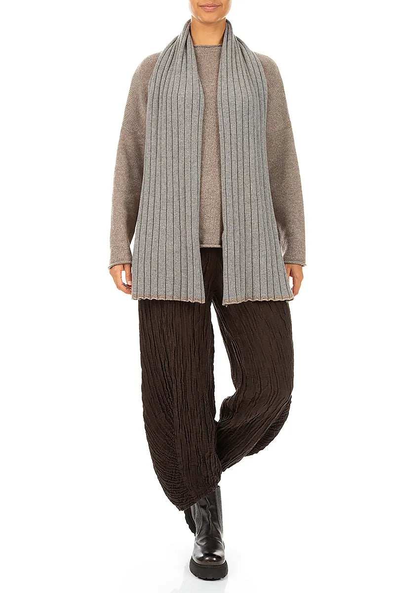 Contrast Edge Light Grey Cashmere Scarf
