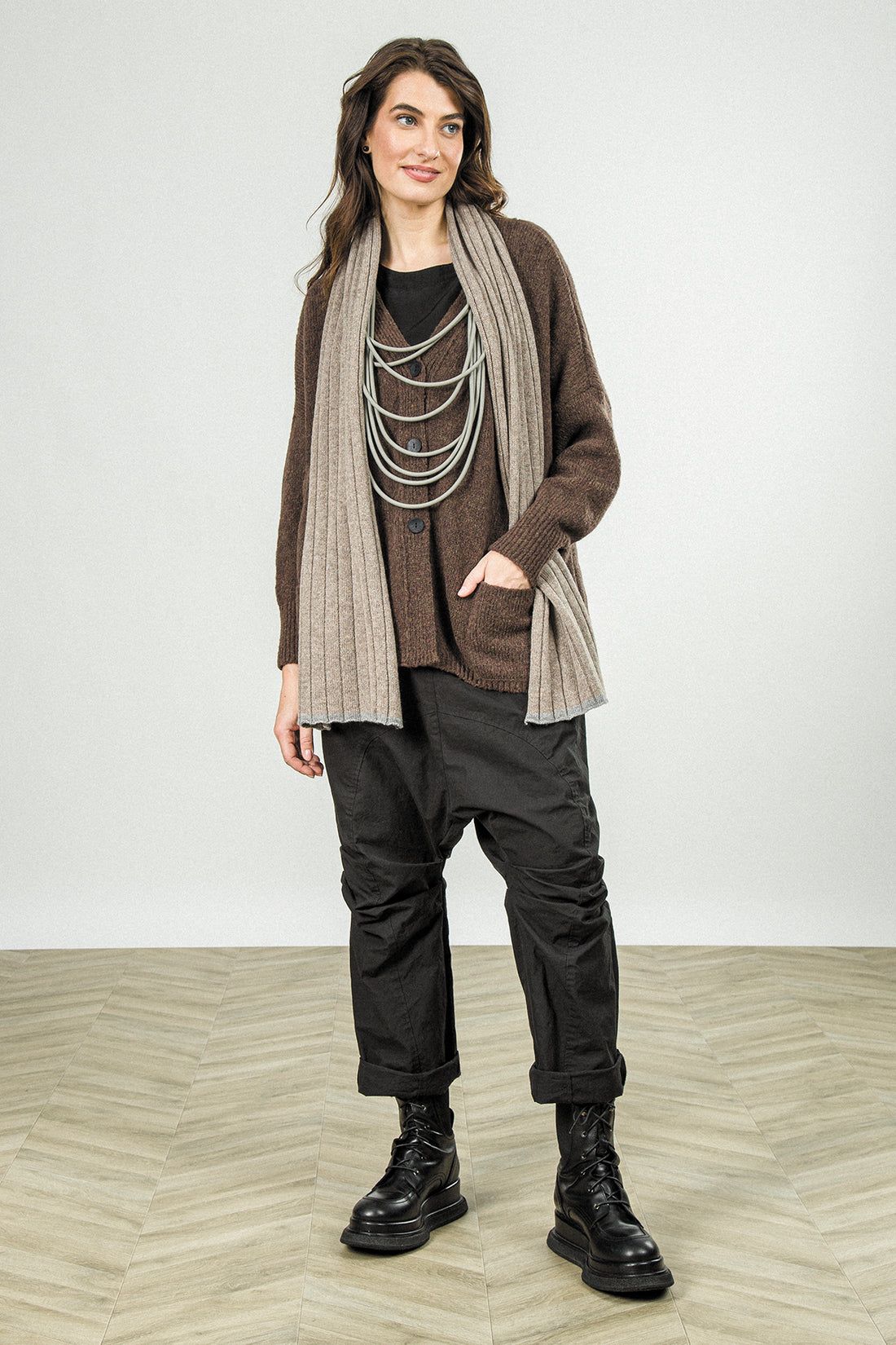 Contrast Edge Light Grey Cashmere Scarf 5