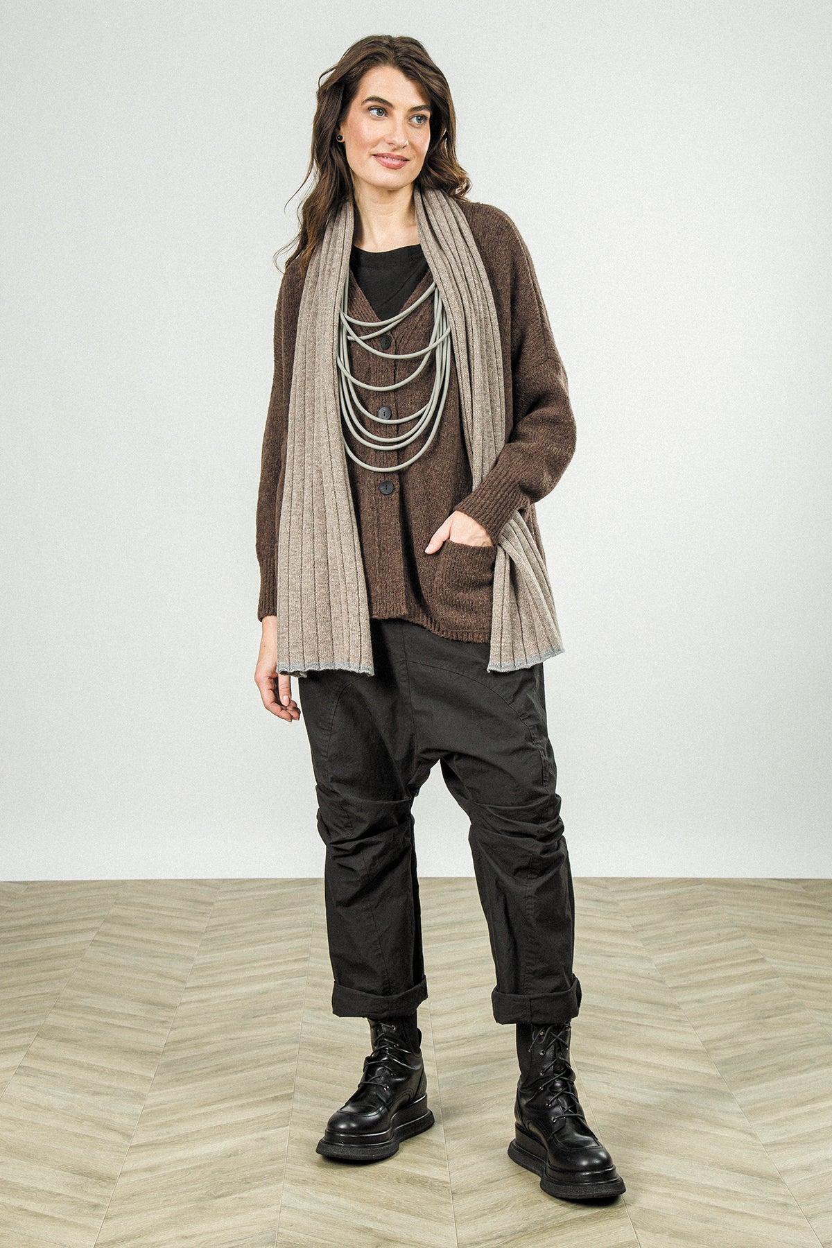 Contrast Edge Light Grey Cashmere Scarf