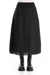 Cotton Waist Black Mélange Linen Skirt 1