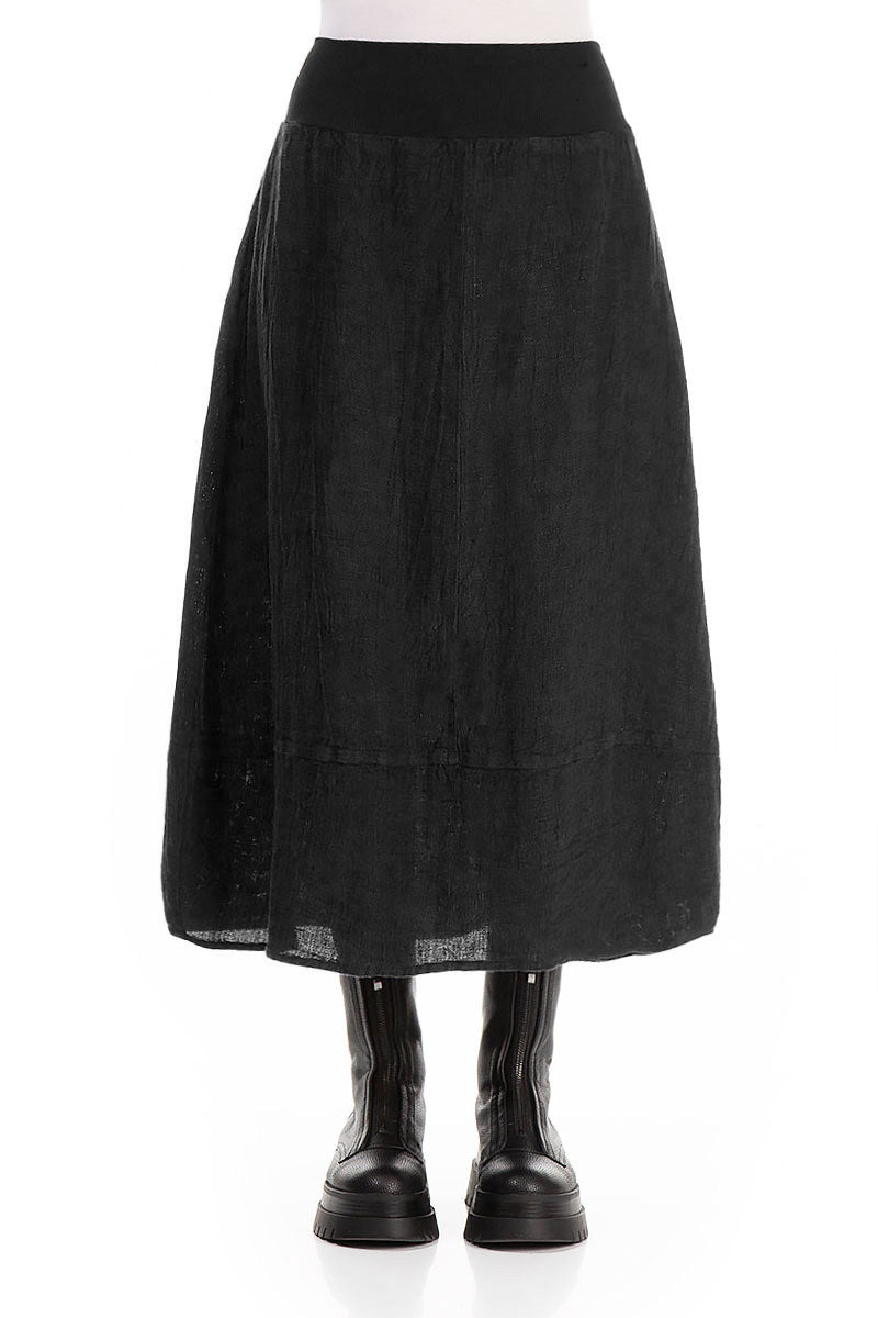 Cotton Waist Black Mélange Linen Skirt 1