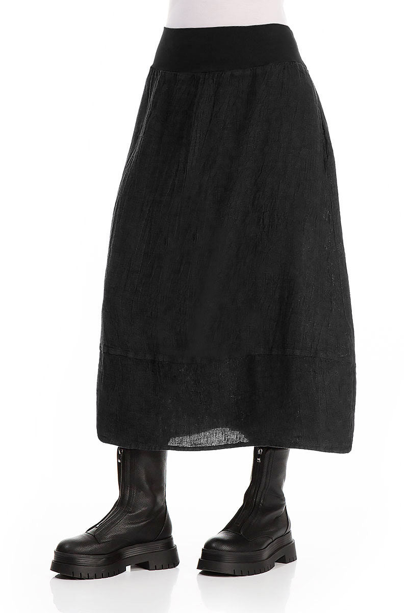 Cotton Waist Black Mélange Linen Skirt 3