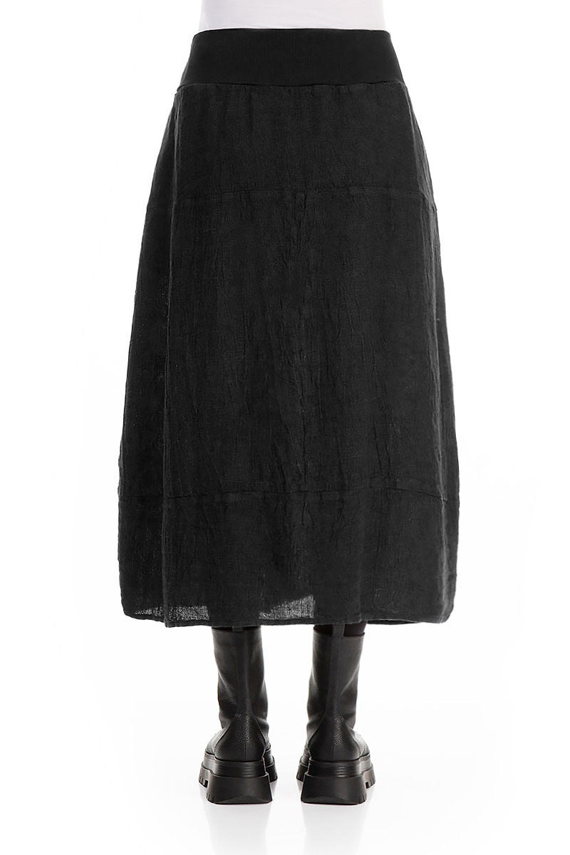 Cotton Waist Black Mélange Linen Skirt 2