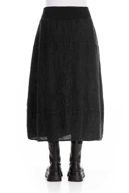 Cotton Waist Black Mélange Linen Skirt 2