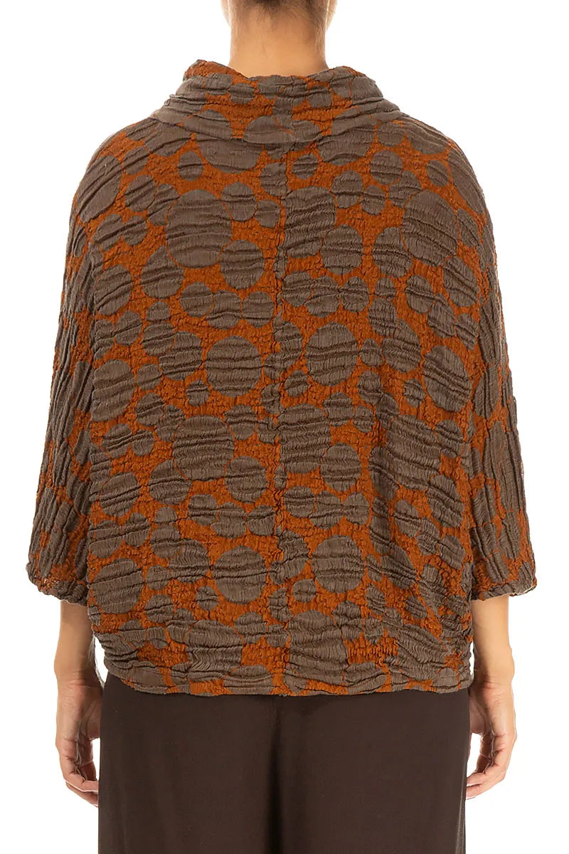 Cowl Neck Aged Copper Circle Silk Linen Blouse 2