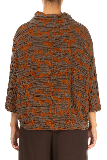 Cowl Neck Aged Copper Circle Silk Linen Blouse 2