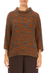 Cowl Neck Aged Copper Circle Silk Linen Blouse 1