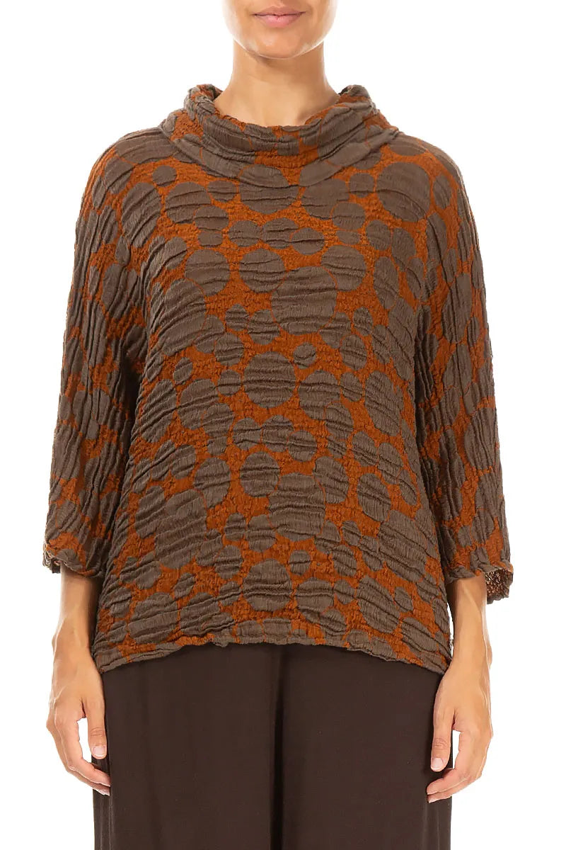 Cowl Neck Aged Copper Circle Silk Linen Blouse 1