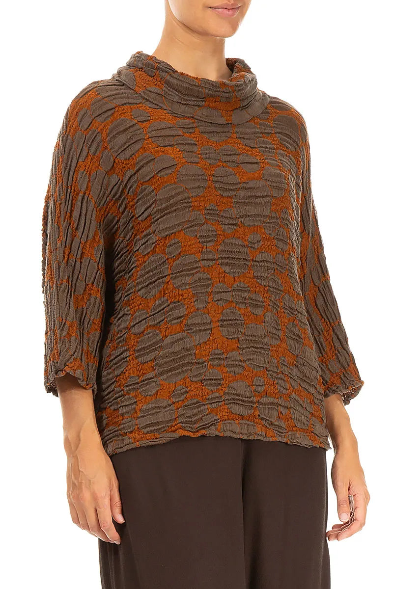 Cowl Neck Aged Copper Circle Silk Linen Blouse 3