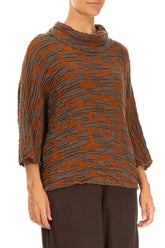 Cowl Neck Aged Copper Circle Silk Linen Blouse 3