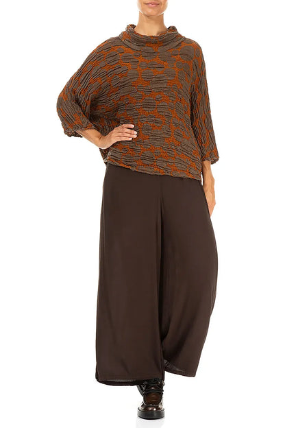 Cowl Neck Aged Copper Circle Silk Linen Blouse 4