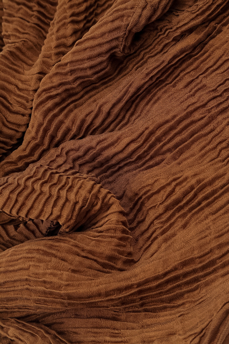 Cowl Neck Aged Copper Plissé Silk Blouse 5