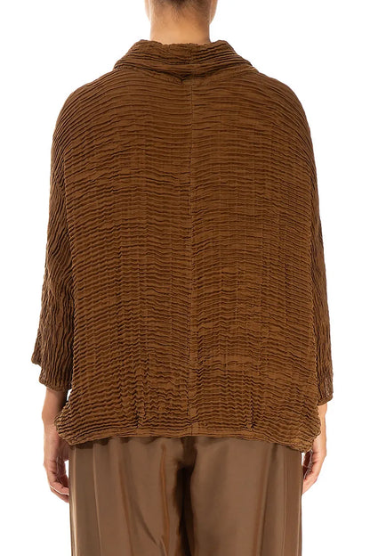 Cowl Neck Aged Copper Plissé Silk Blouse 2