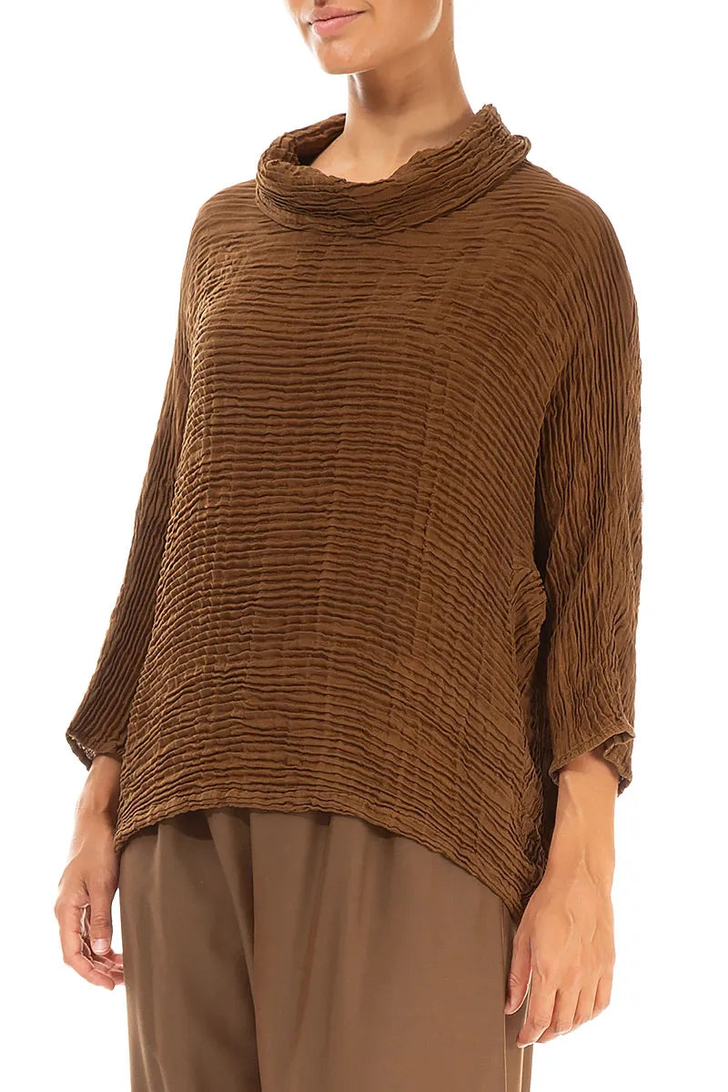 Cowl Neck Aged Copper Plissé Silk Blouse 3