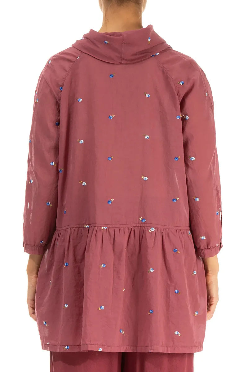Cowl Neck Antique Ruby Embroidered Petals Cotton Tunic 2