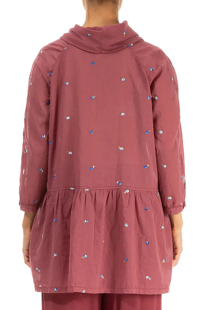 Cowl Neck Antique Ruby Embroidered Petals Cotton Tunic 2