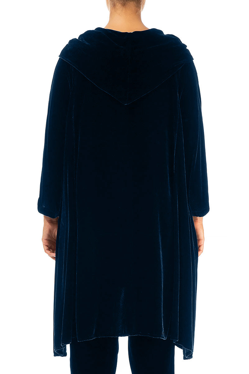 Cowl Neck Asymmetric Azure Silk Velvet Tunic