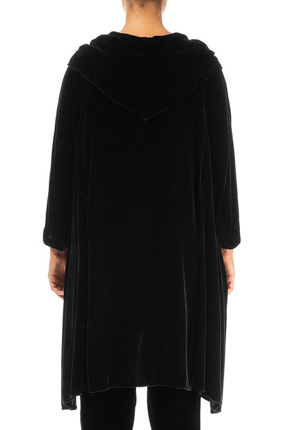 Cowl Neck Asymmetric Black Silk Velvet Tunic