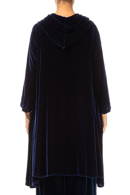 Cowl Neck Asymmetric Blue Violet Silk Velvet Tunic