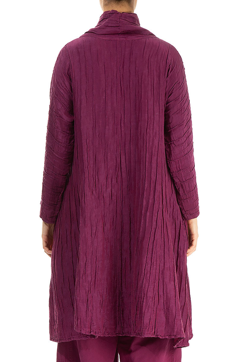 Cowl Neck Asymmetric Crinkled Berry Silk Tunic