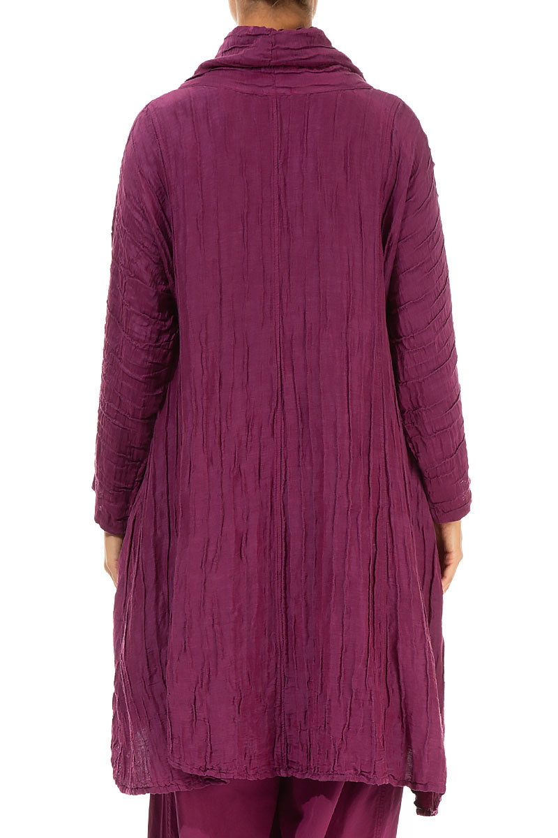 Cowl Neck Asymmetric Crinkled Berry Silk Tunic