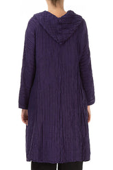 Cowl Neck Asymmetric Crinkled Royal Purple Silk Tunic 2