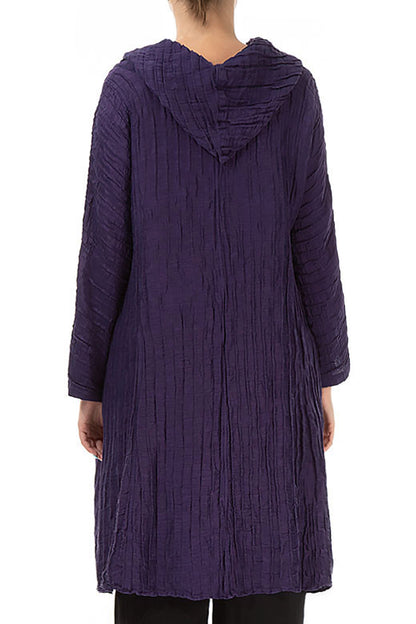 Cowl Neck Asymmetric Crinkled Royal Purple Silk Tunic 2