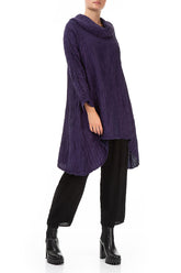 Cowl Neck Asymmetric Crinkled Royal Purple Silk Tunic 4