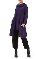 Cowl Neck Asymmetric Crinkled Royal Purple Silk Tunic 5