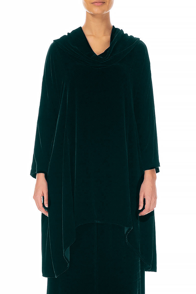 Cowl Neck Asymmetric Emerald Silk Velvet Tunic