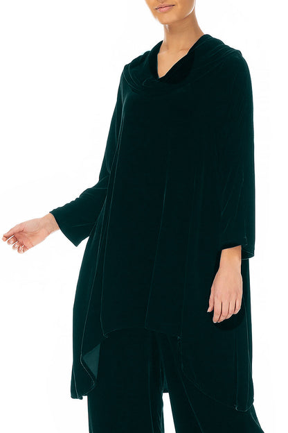 Cowl Neck Asymmetric Emerald Silk Velvet Tunic