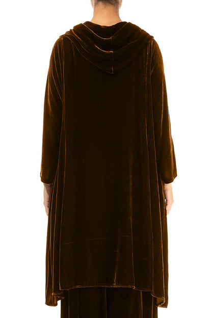 Cowl Neck Asymmetric Golden Olive Silk Velvet Tunic