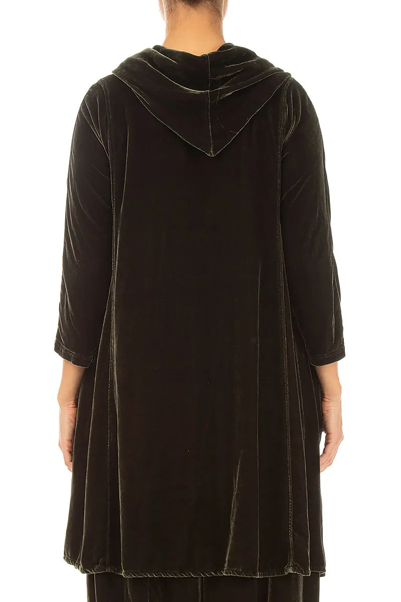 Cowl Neck Asymmetric Olive Silk Velvet Tunic 2