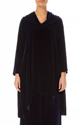 Cowl Neck Asymmetric Royal Purple Silk Velvet Tunic 1