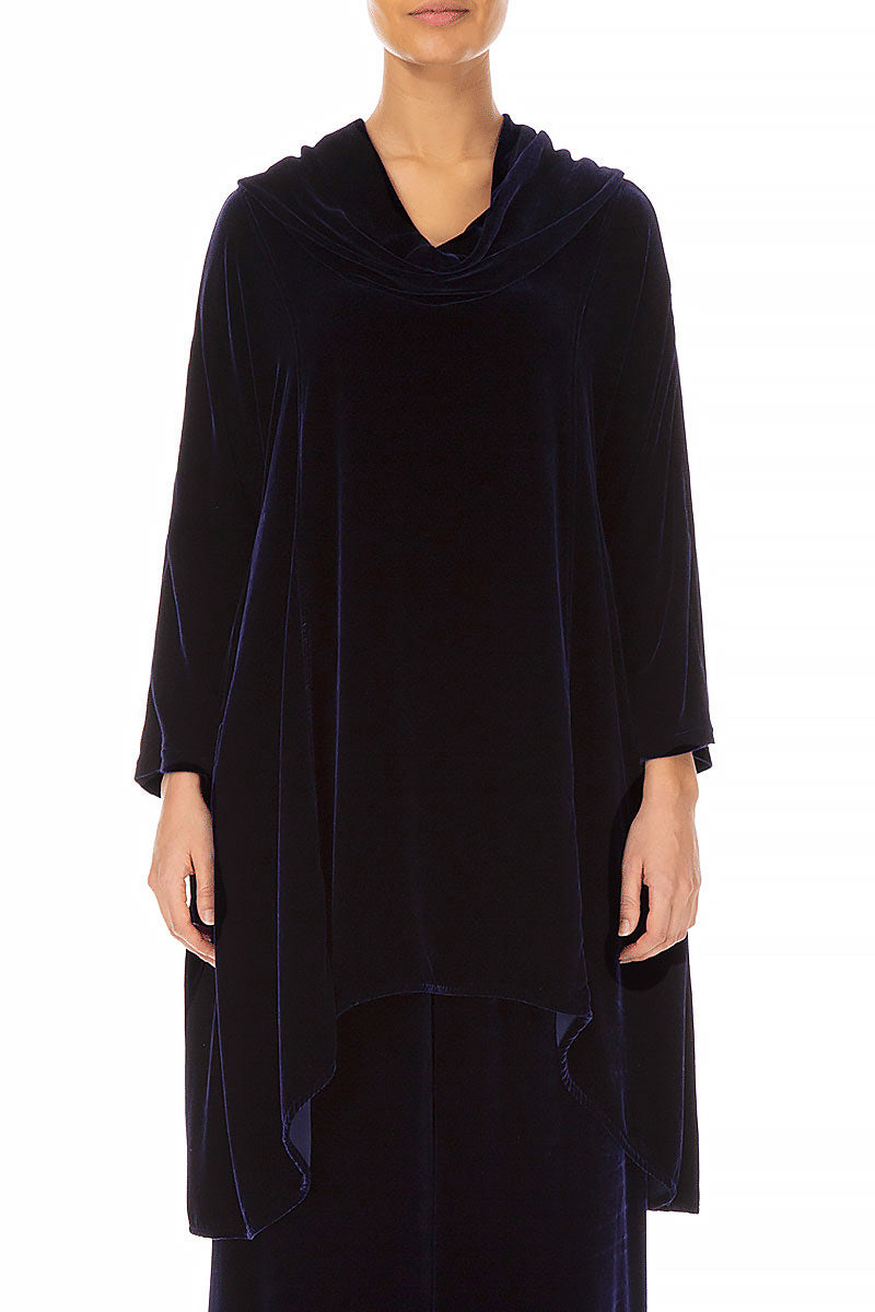 Cowl Neck Asymmetric Royal Purple Silk Velvet Tunic 1