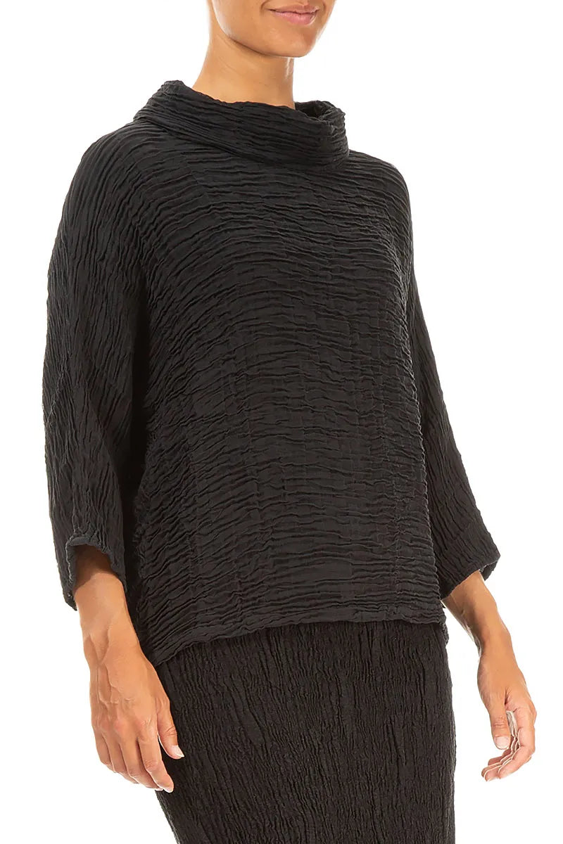 Cowl Neck Black Plissé Silk Blouse 3