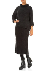 Cowl Neck Black Plissé Silk Blouse 4