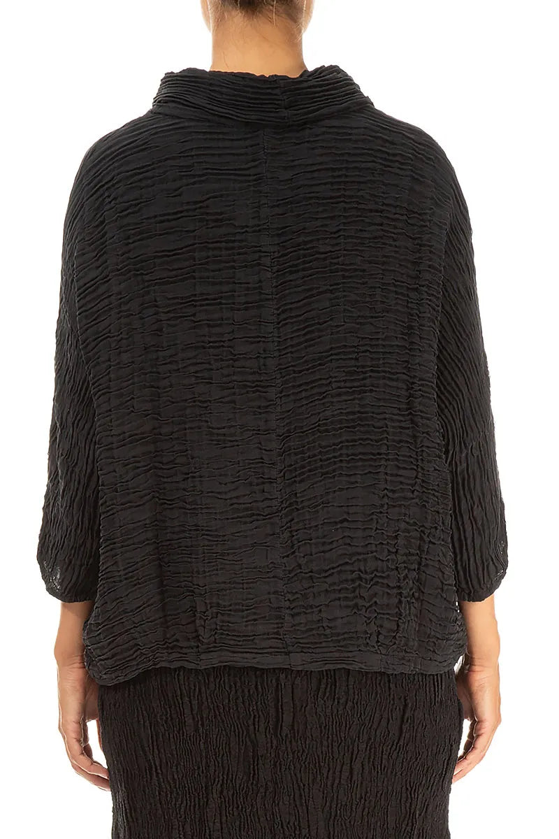 Cowl Neck Black Plissé Silk Blouse 2