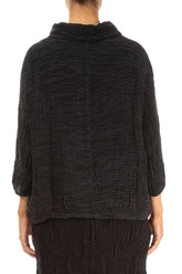 Cowl Neck Black Plissé Silk Blouse 2