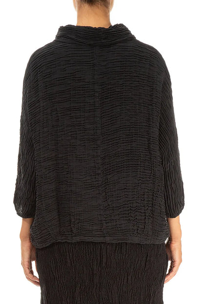Cowl Neck Black Plissé Silk Blouse 2