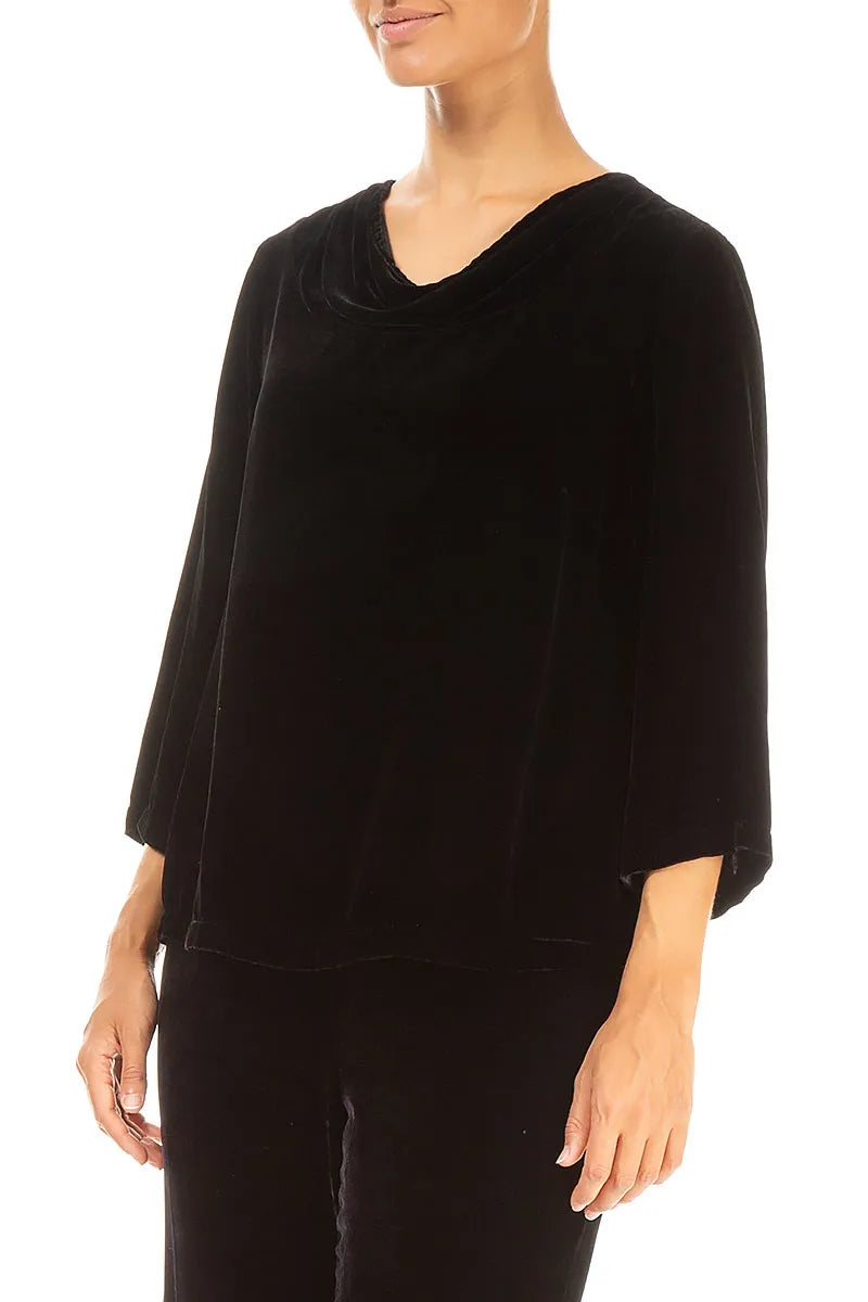 Cowl Neck Black Silk Velvet Blouse 3