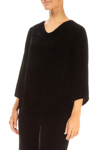 Cowl Neck Black Silk Velvet Blouse 3