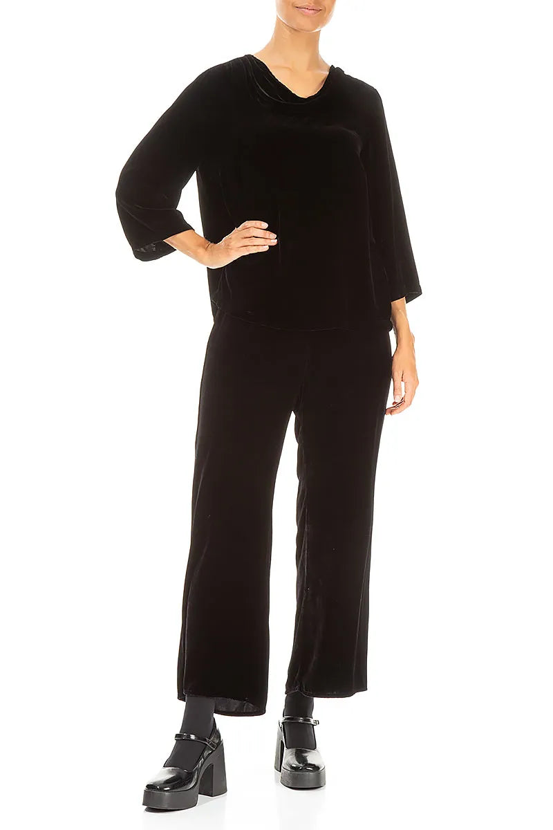 Cowl Neck Black Silk Velvet Blouse 4